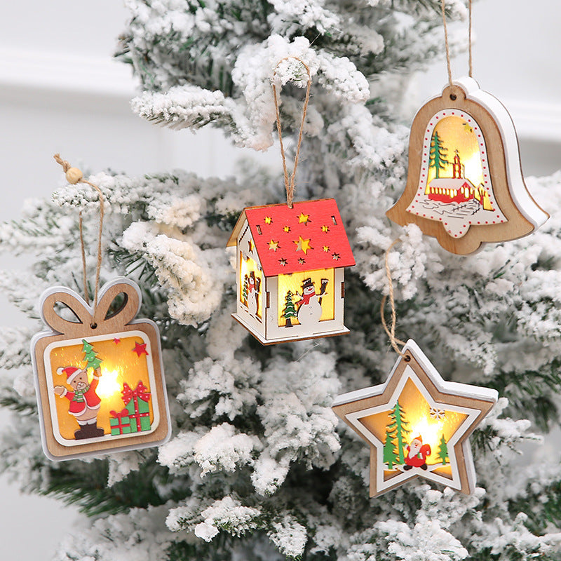 Christmas Decorations Wooden House Pendant