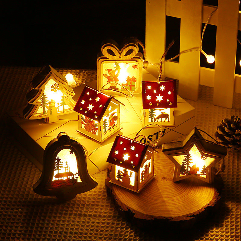 Christmas Decorations Wooden House Pendant